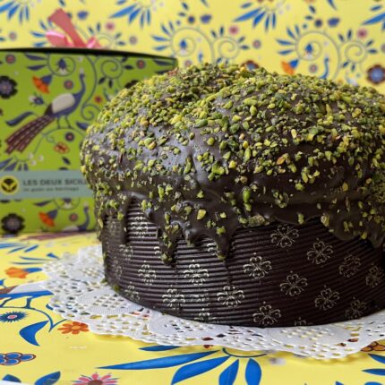 Panettone à la crème de Pistache recouvert de Chocolat Noir 500 gr B2B