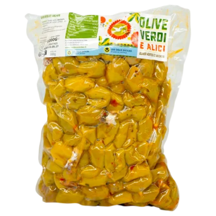 Olives vertes aux anchois, 300 gr